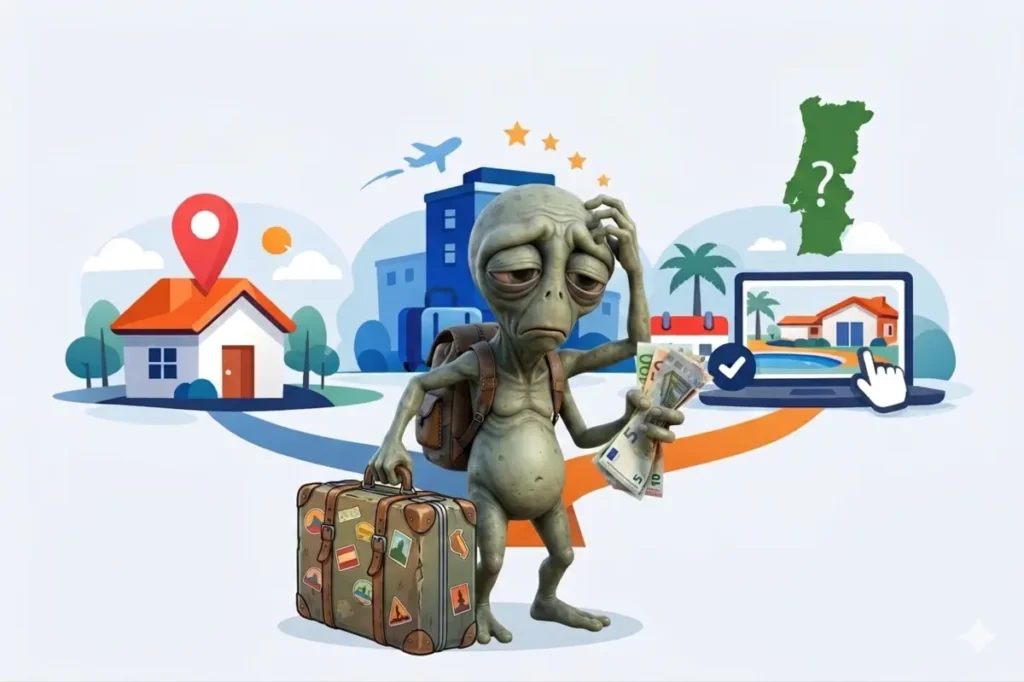 لا تكن أحد عملاء Aliento Direct Booking Savings، مسافر فضائي مرتبك يحمل حقيبة سفر ونقودًا، ممزقًا بين منزل فعلي وجهاز كمبيوتر محمول. رسم توضيحي مفاهيمي تم إنشاؤه بواسطة الذكاء الاصطناعي بواسطة Mário Feijoca PT: PT: رحلة خارج الأرض مربكة مع مال ودينيرو، مقسمة بين منزل فيزيائي ومحمية بدون كمبيوتر محمول. رسم توضيحي مفاهيمي لماريو فيجوكا مع IA.