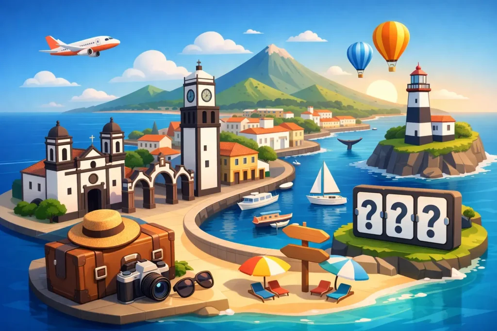 كم يومًا تكفي في بونتا ديلغادا؟ رسم توضيحي رقمي تصوري لأجواء جزر الأزور، تم إنشاؤه بواسطة الذكاء الاصطناعي